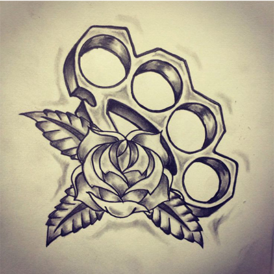 Brass Knuckles Old School sketch designs Fake Temporary Water Transfer Tattoo Stickers NO.10487